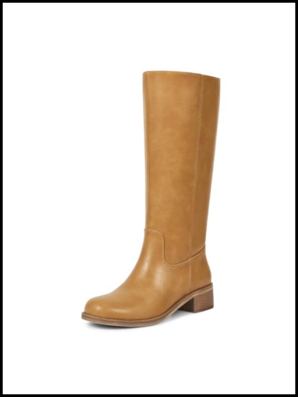Women's Knee High Boots Matte Faux Leather Round Toe Block Heel Side Zip